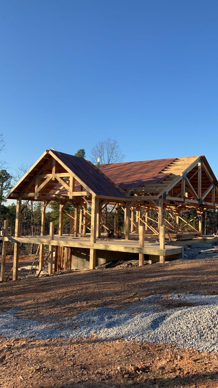 Timber frame structure with gabled roof