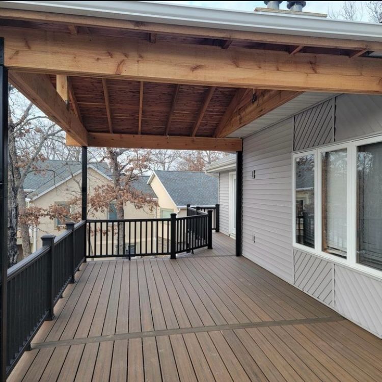 Covered deck with dark railing