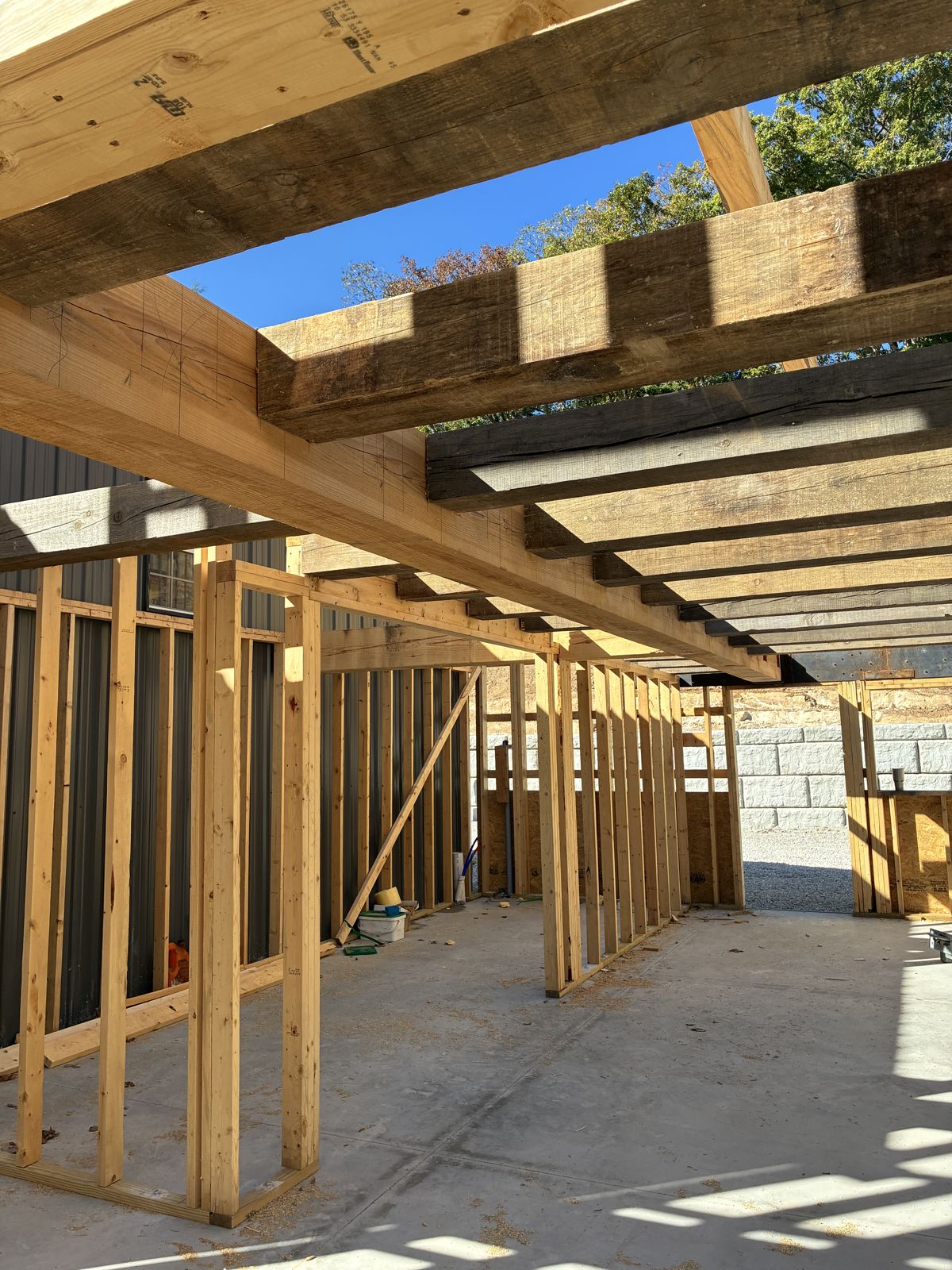 Timber beams and interior framing