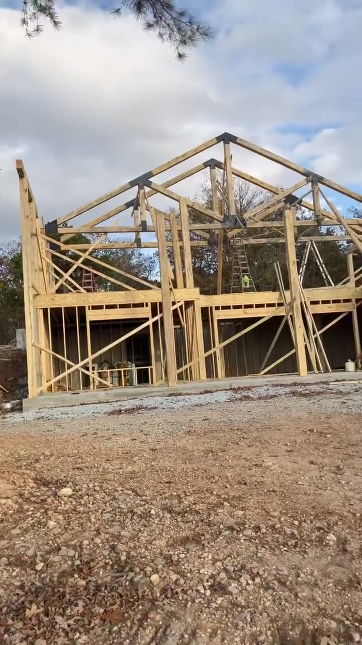 Video of a timber frame going up