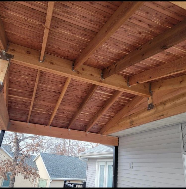 Cedar tongue-and-groove porch ceiling