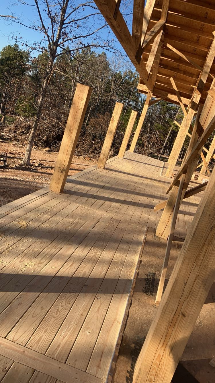 Timber deck along a post-and-beam structure
