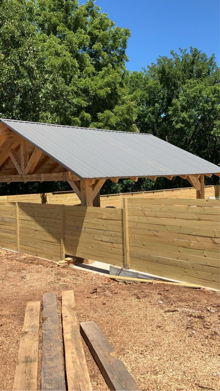 Pavilion roof framing and privacy wall