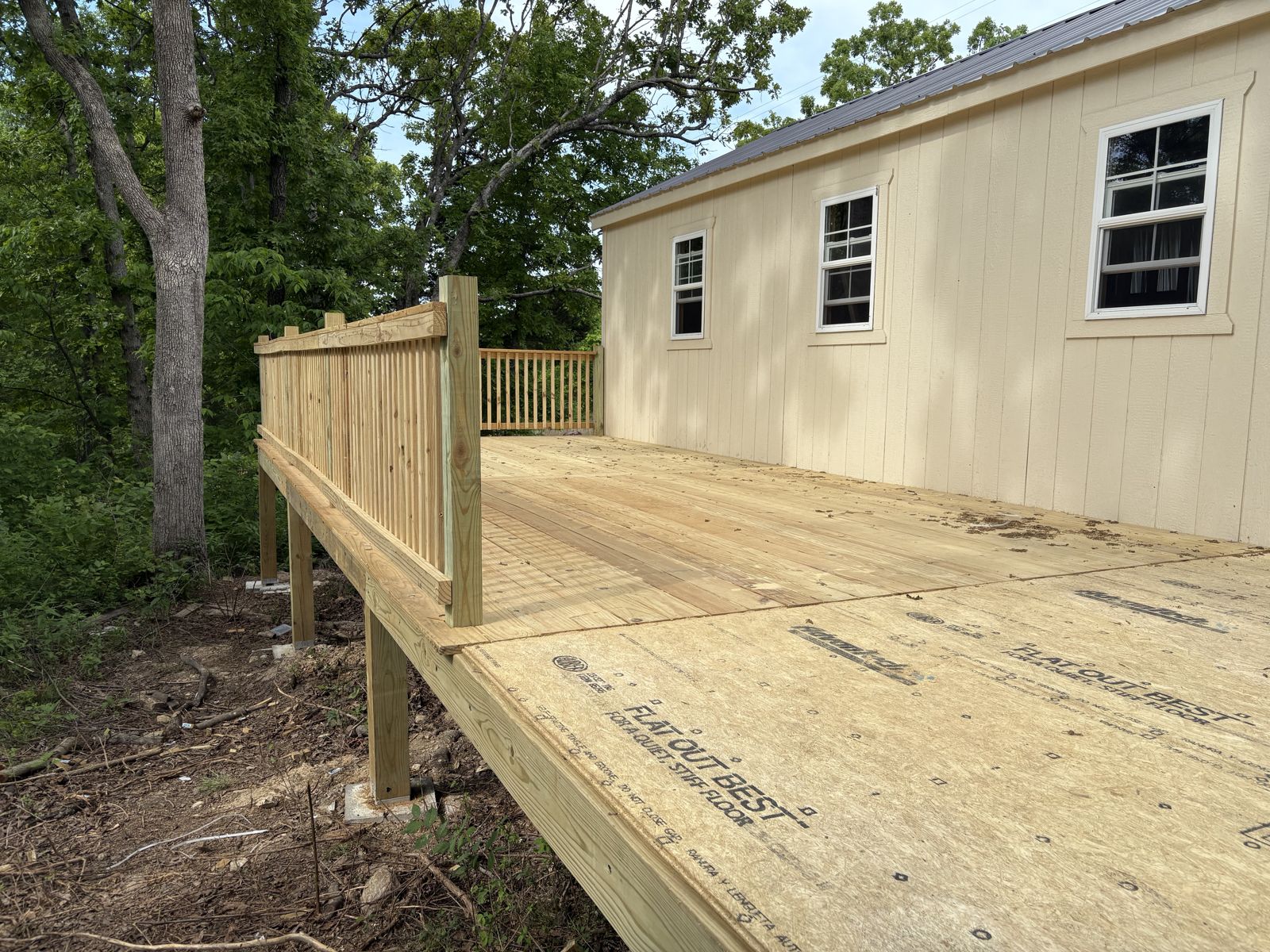 Deck with wood railing